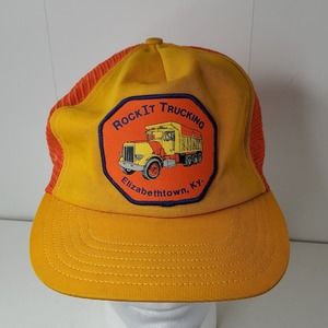 VTG Rock it Trucking Logo Patch Dump Truck Snapback Hat Trucker Cap Kentucky USA